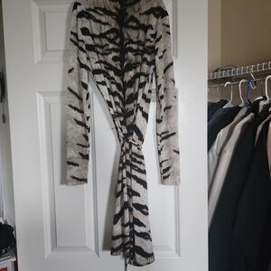 Tiger Stripe Wrap Dress - Black & Cream